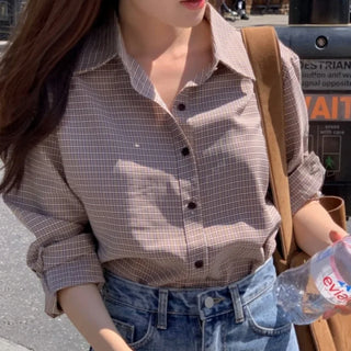 Wrinkle-free brown vintage check shirt
