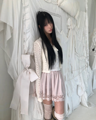 Lace satin mini skirt
