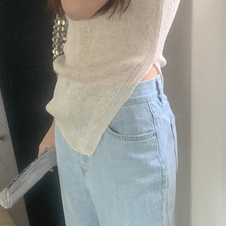 Linen slit sleeveless top