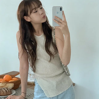 Linen slit sleeveless top