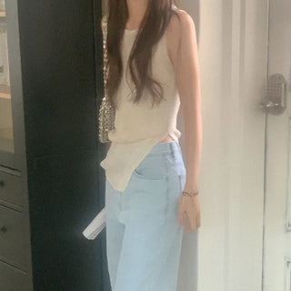 Linen slit sleeveless top