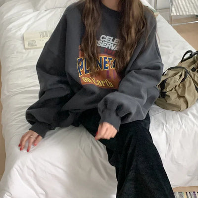[Fleece-lined] Oversized Printed Sweatshirt