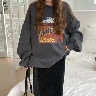 [Fleece-lined] Oversized Printed Sweatshirt