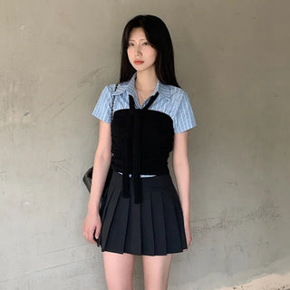 Preppy look pleated mini A-line pleated skirt