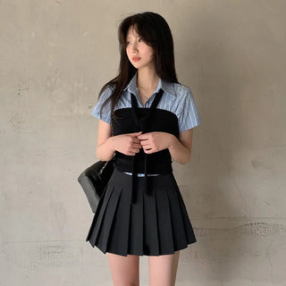 Preppy look pleated mini A-line pleated skirt