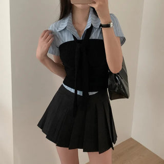 Preppy look pleated mini A-line pleated skirt