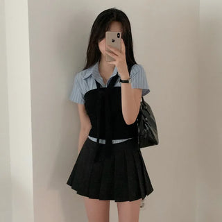 Preppy look pleated mini A-line pleated skirt