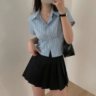 Preppy look pleated mini A-line pleated skirt