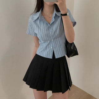 Preppy look pleated mini A-line pleated skirt