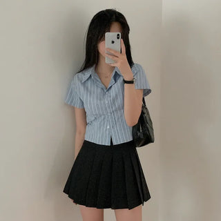 Preppy look pleated mini A-line pleated skirt