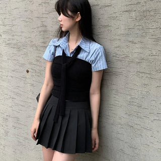 Preppy look pleated mini A-line pleated skirt