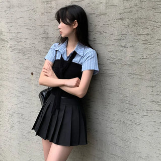 Preppy look pleated mini A-line pleated skirt