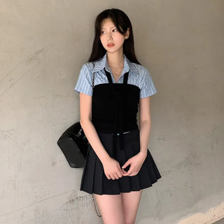 Preppy look pleated mini A-line pleated skirt
