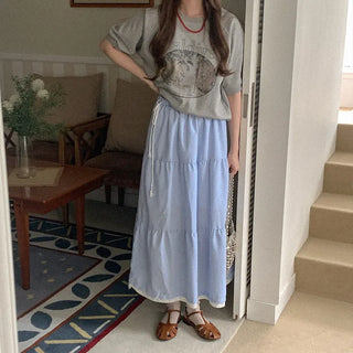 [Lined] Checkered Tiered Long Skirt