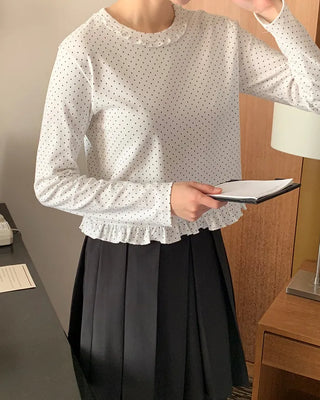 Frilled polka dot T-shirt