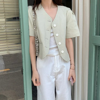 Planet Cotton Collarless Short-Sleeve Jacket