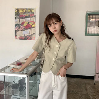 Planet Cotton Collarless Short-Sleeve Jacket