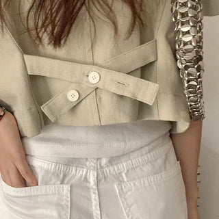 Planet Cotton Collarless Short-Sleeve Jacket