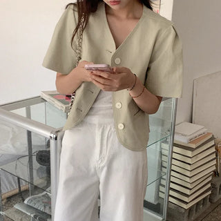Planet Cotton Collarless Short-Sleeve Jacket