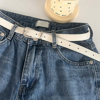 Silver buckle leather belt
