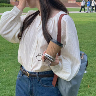 Cotton Loose Fit Shirred Blouse