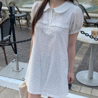 Frilled puff collar short-sleeved tunic