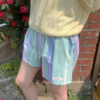 Striped Border Elastic Waist Half Pants