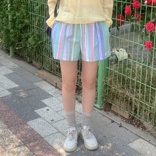 Striped Border Elastic Waist Half Pants