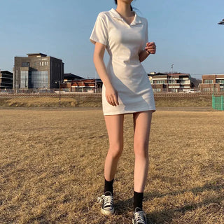 Mini collar neck short-sleeved dress