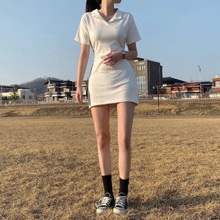 Mini collar neck short-sleeved dress