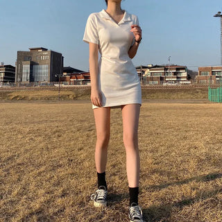 Mini collar neck short-sleeved dress