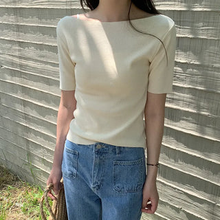 Boat neck short-sleeved knit