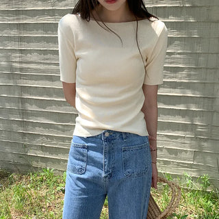 Boat neck short-sleeved knit