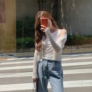 One-button ribbed cardigan