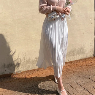 Pink round-neck loose-fitting short long-sleeve knit cardigan