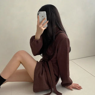 Ribbed turtleneck knit mini dress