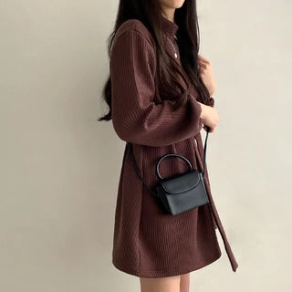 Ribbed turtleneck knit mini dress