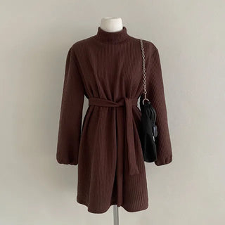 Ribbed turtleneck knit mini dress
