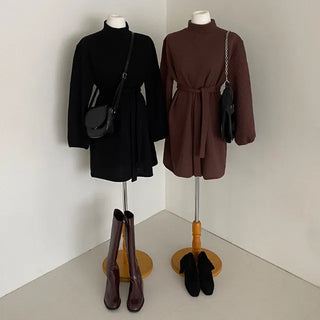Ribbed turtleneck knit mini dress
