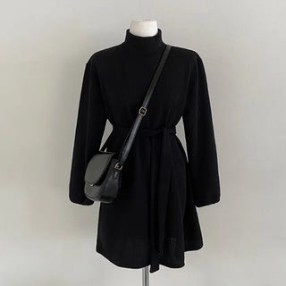 Ribbed turtleneck knit mini dress