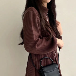 Ribbed turtleneck knit mini dress