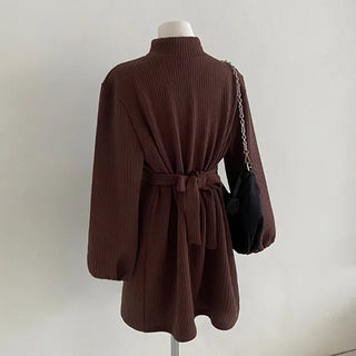 Ribbed turtleneck knit mini dress