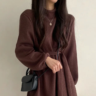 Ribbed turtleneck knit mini dress