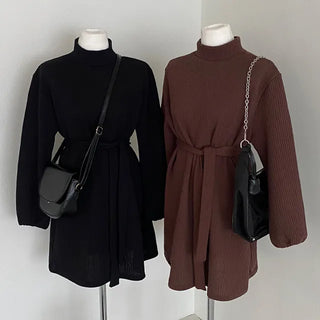 Ribbed turtleneck knit mini dress