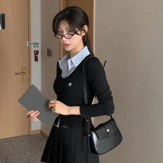 [One-piece] Striped Shirt Layered Knit