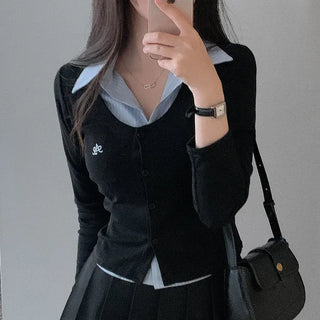 [One-piece] Striped Shirt Layered Knit