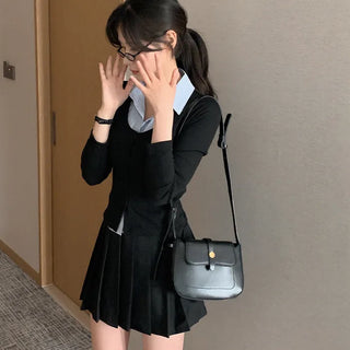 [One-piece] Striped Shirt Layered Knit