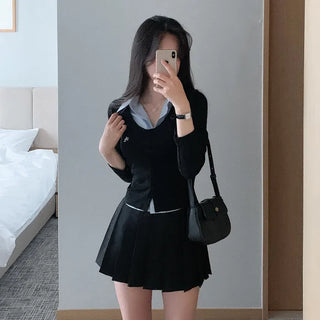 [One-piece] Striped Shirt Layered Knit