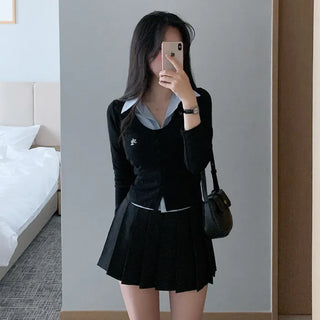 [One-piece] Striped Shirt Layered Knit