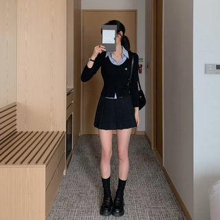 [One-piece] Striped Shirt Layered Knit